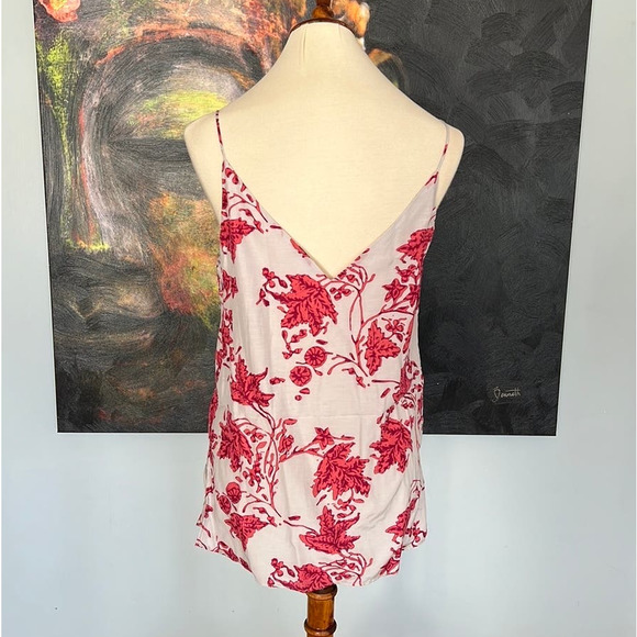 Club Monaco M Soft Printed Cami Tank Top Light Gray & Pink Floral - Picture 4 of 7